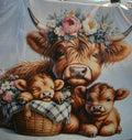 Mouse Pad Highland cow and two calves with flowers and a blanket 
