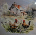 Custom Mouse Pad two roosters in a field with a barn.
