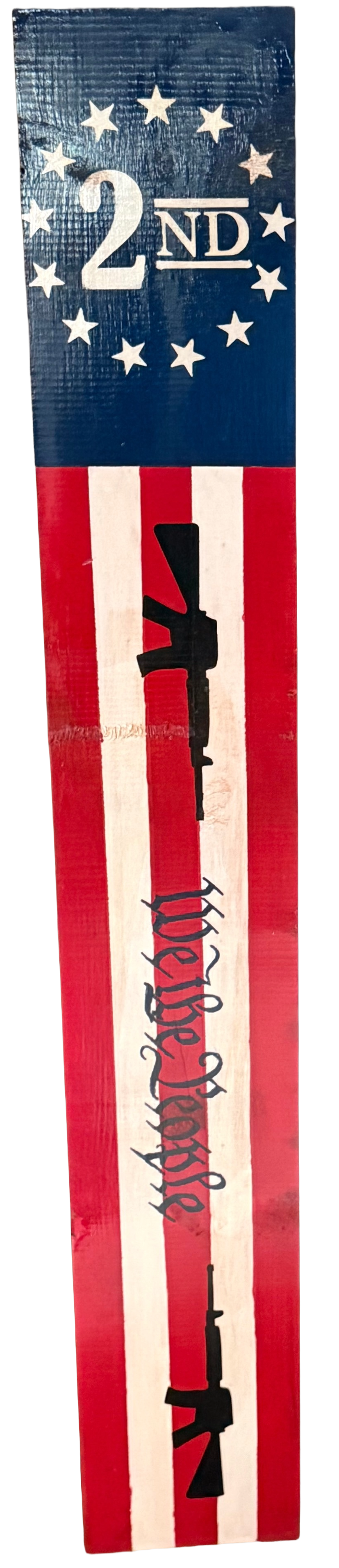American flag with 2nd Amendment text and gun symbols on a white background