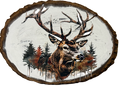 Decorative wall art with a deer head and forest design on a white background