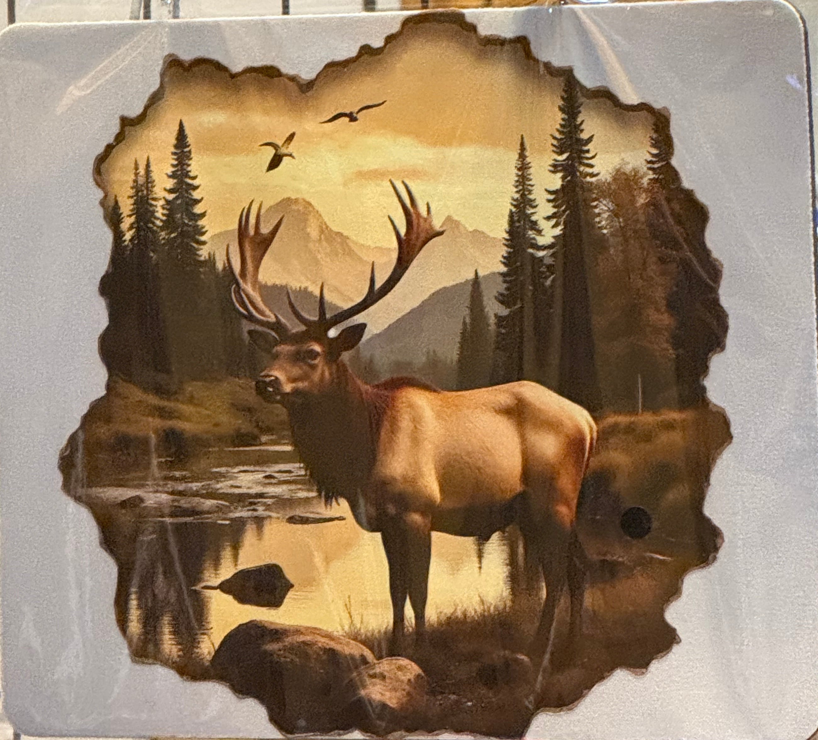 Mouse Pad with nature-themed design featuring a bear and deer on a reflective surface.