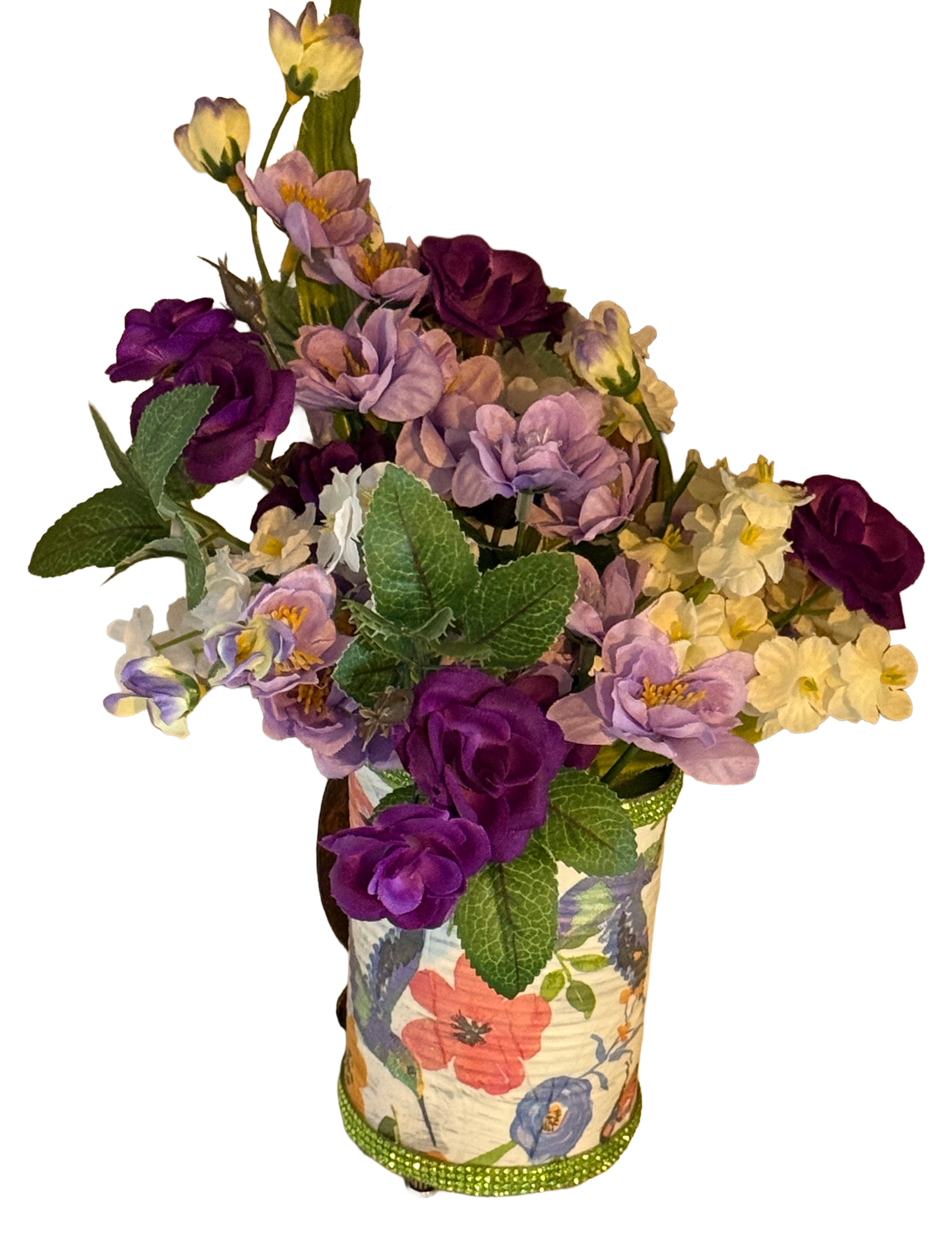 Recycle Can - Pitcher Purple Flower