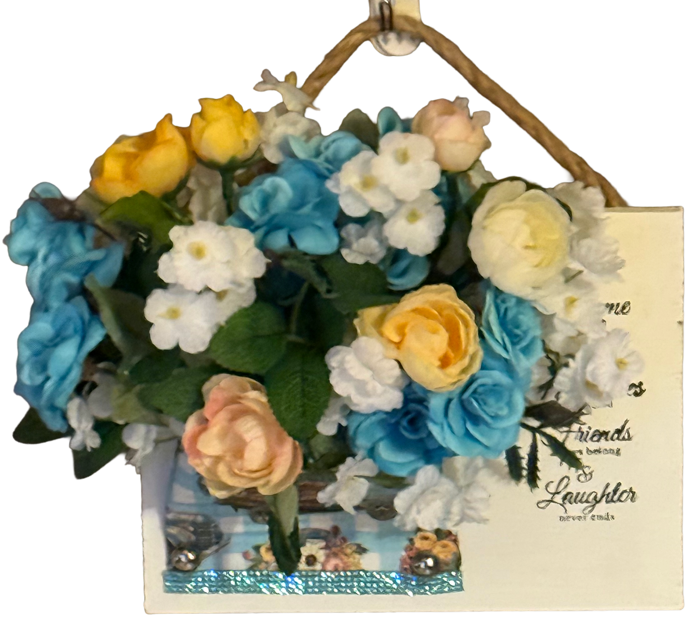 Decorative wreath with flowers on a white background