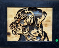 Lighted Shadow Box with scroll saw carving of a Labrador Retriever dog done by hand with a rustic wooden frame.